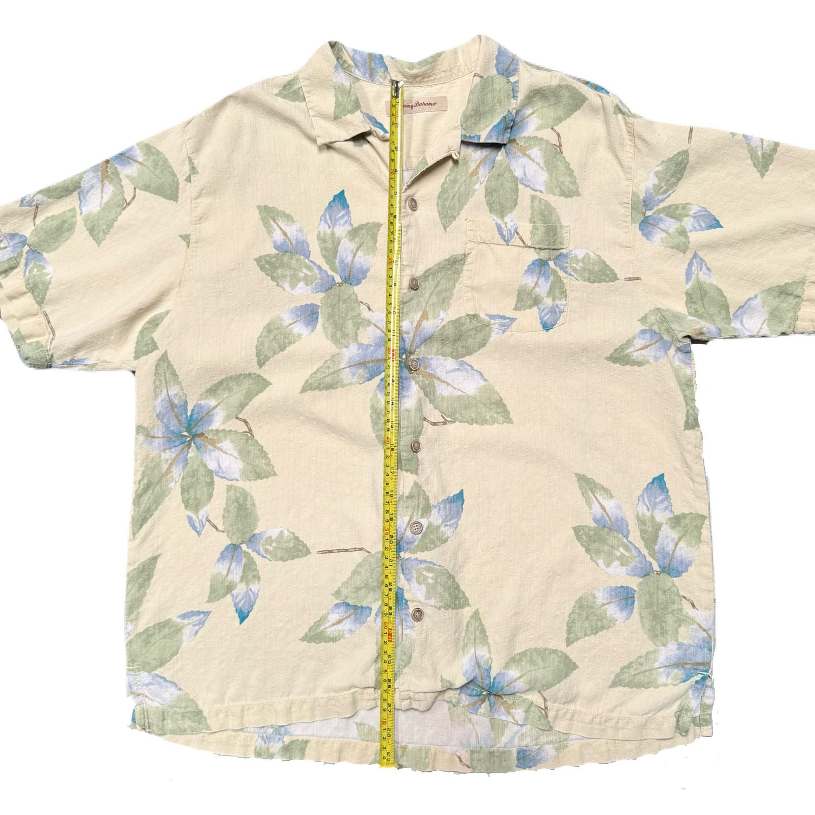 Vtg Tommy Bahama Shirt Mens XL 100% Silk Hawaiian Camp Cream Tropical Leaf Y2K 5