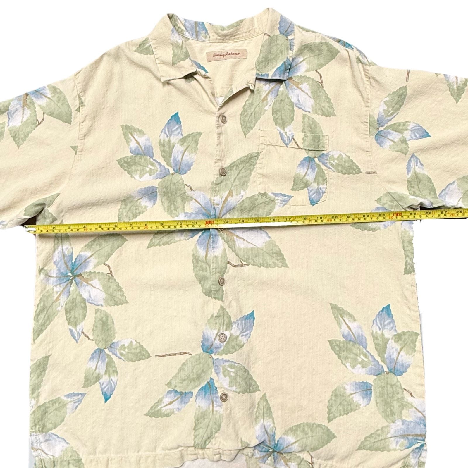 Vtg Tommy Bahama Shirt Mens XL 100% Silk Hawaiian Camp Cream Tropical Leaf Y2K 6