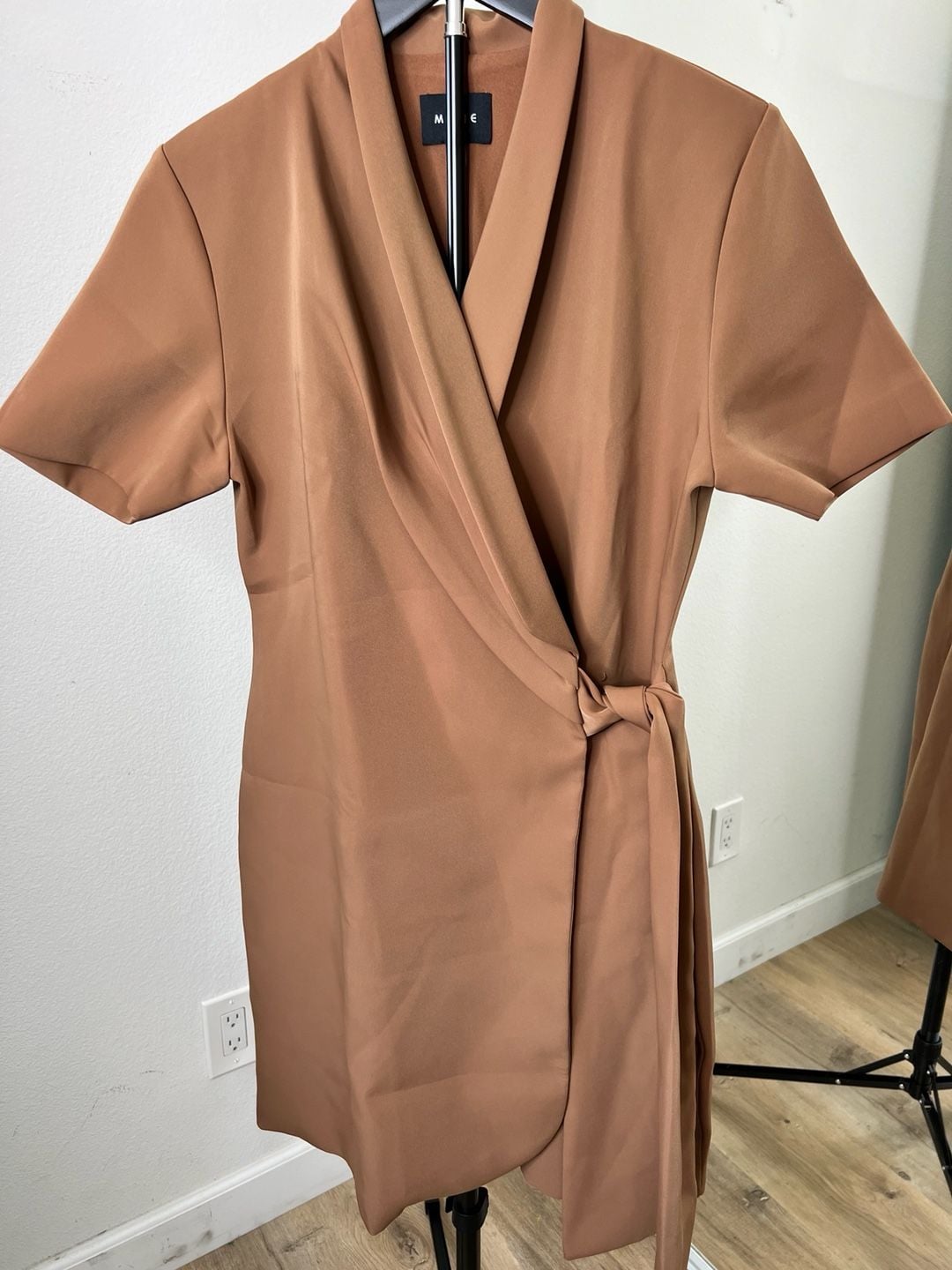 Mave Short Sleeve Wrap-Style Blazer Mini Dress in Brown 2