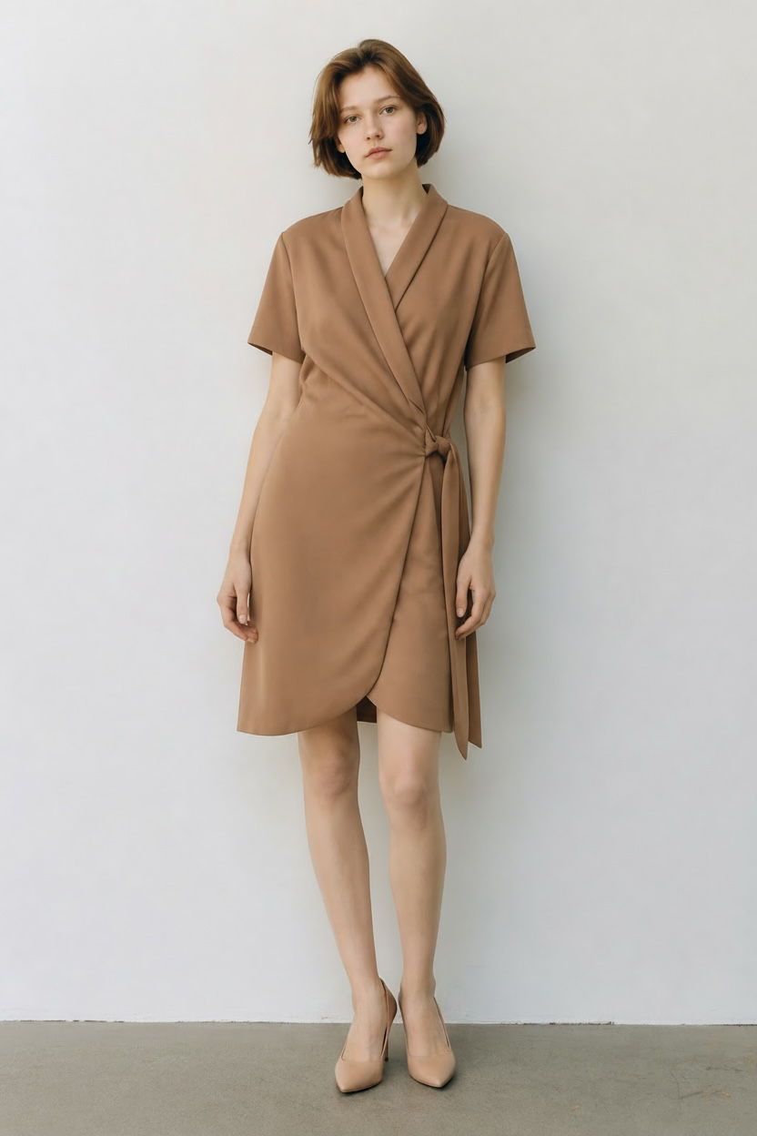 Mave Short Sleeve Wrap-Style Blazer Mini Dress in Brown 1