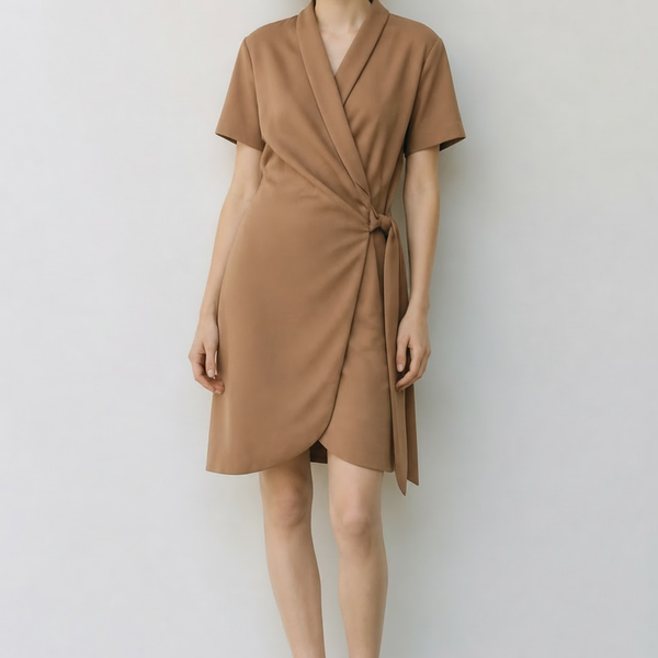Mave Short Sleeve Wrap-Style Blazer Mini Dress in Brown