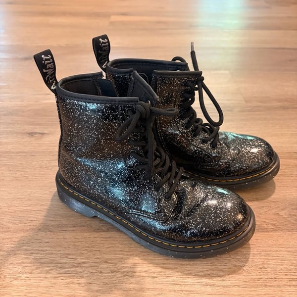 Dr. Martens Junior 1460 Glitter Patent Leather Boots with Side Zip