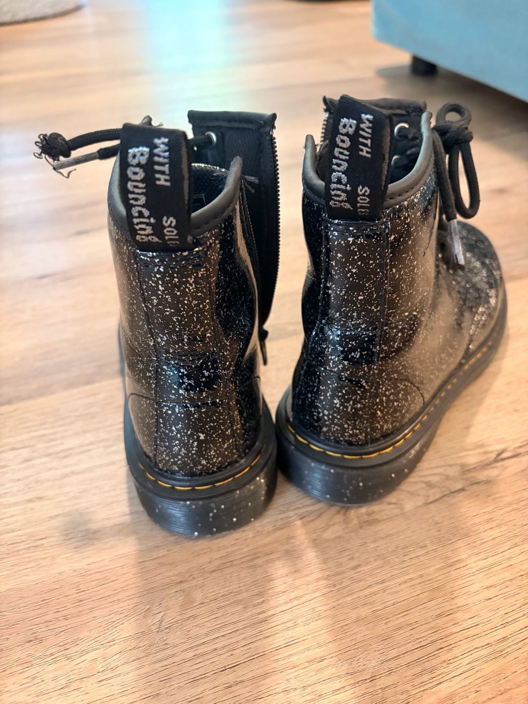 Dr. Martens Junior 1460 Glitter Patent Leather Boots with Side Zip 7
