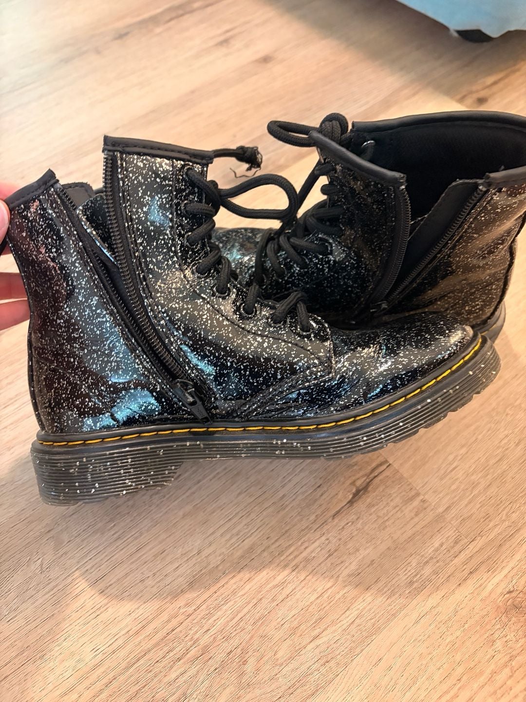 Dr. Martens Junior 1460 Glitter Patent Leather Boots with Side Zip 9