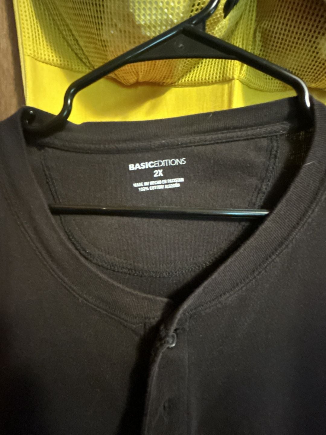 Basic Editions Men's Long Sleeve Henley Shirt Black 2X 2