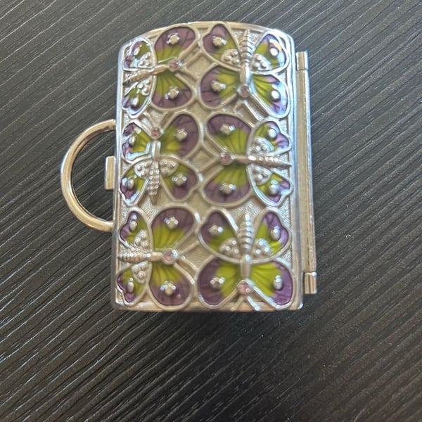 Judith Leiber for Neiman Marcus Enameled Butterfly Pill Box Keychain