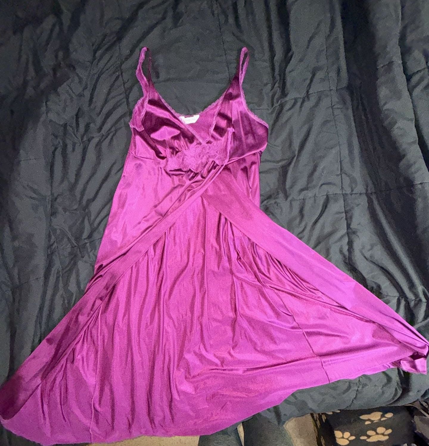 Vintage Vanity Fair Petites Purple Nylon Lace Trim Slip Nightgown Size L 3