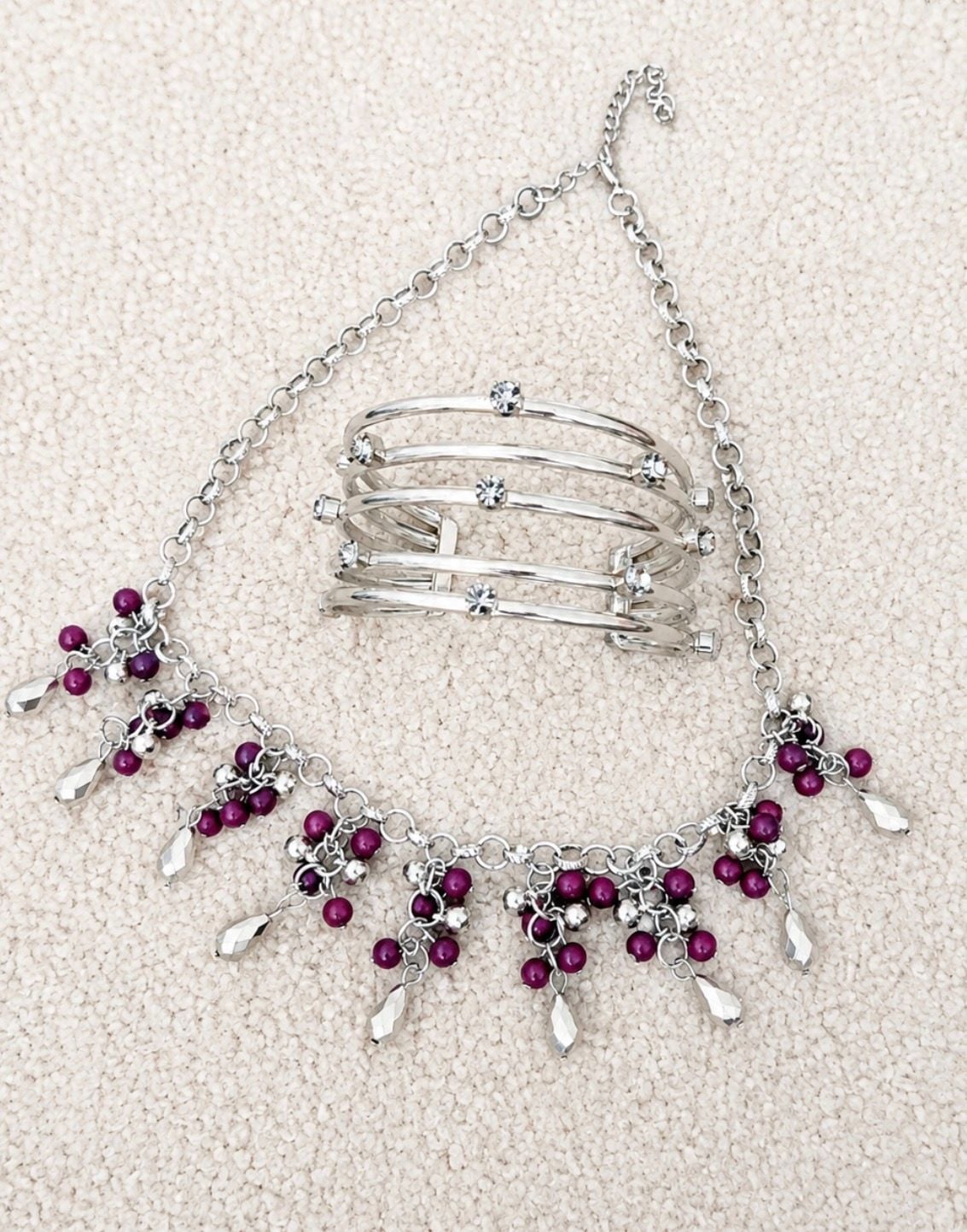 Paparazzi Purple Necklace & Sugarlicious Sparkle Silver Wrap Bracelet Set 8