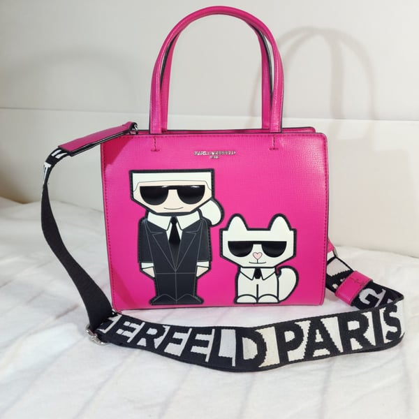 Karl Lagerfeld Paris Maybelle Choupette Satchel Fuchsia Crossbody Bag NWOT+ Dust Bag