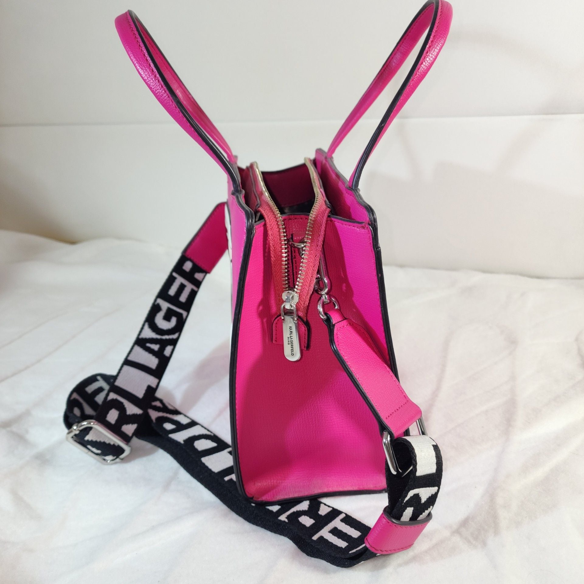 Karl Lagerfeld Paris Maybelle Choupette Satchel Fuchsia Crossbody  Bag NWOT+ Dust Bag 7