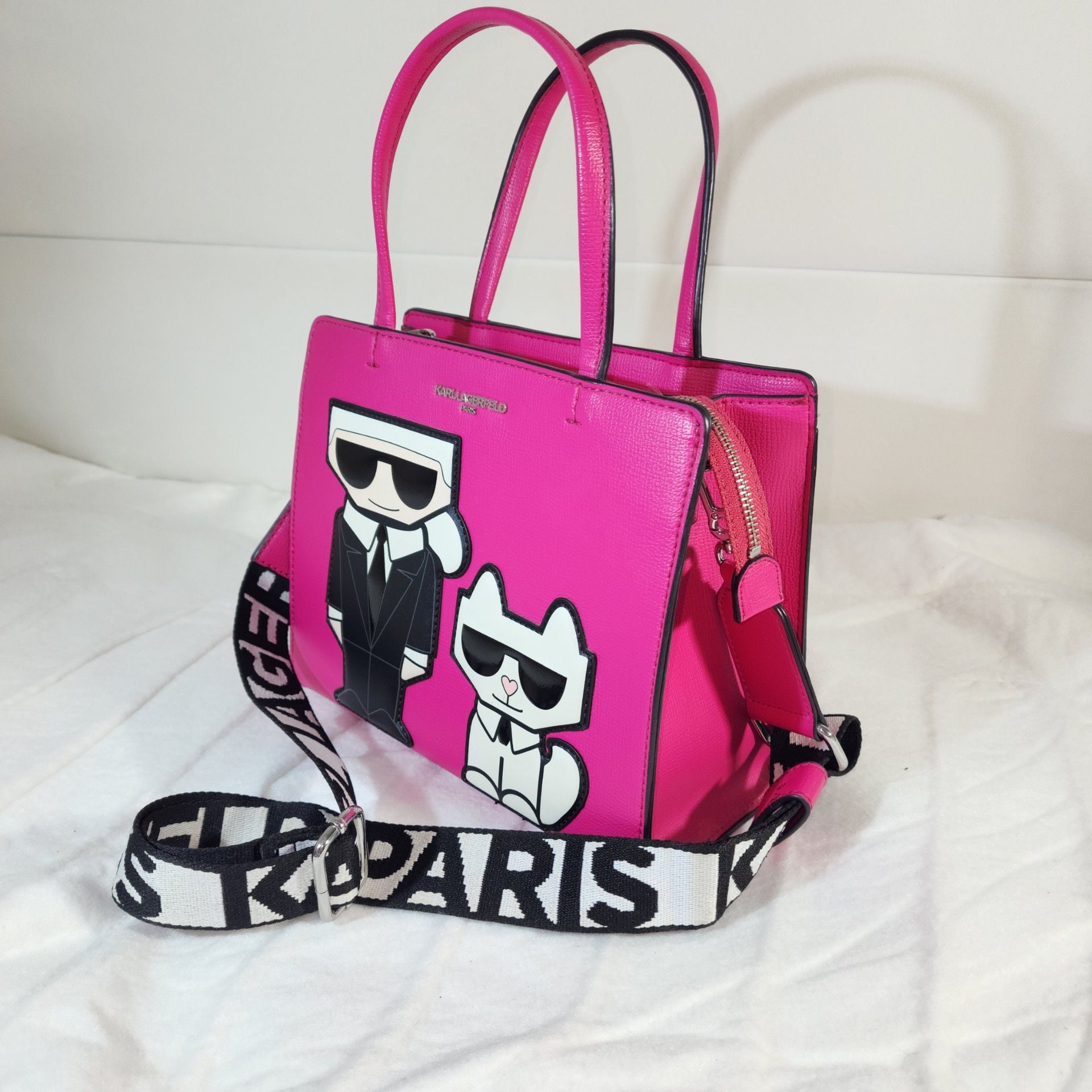 Karl Lagerfeld Paris Maybelle Choupette Satchel Fuchsia Crossbody  Bag NWOT+ Dust Bag 8