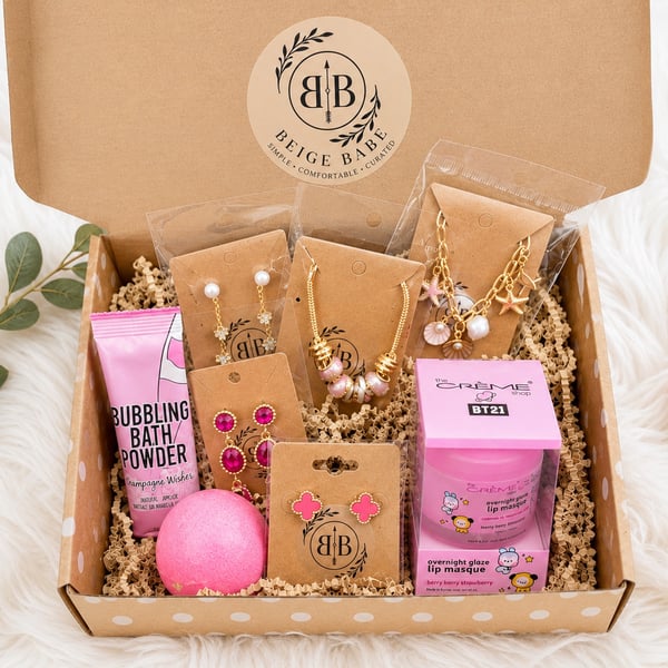 Beige Babe PINK Curated Self-Care and Jewelry Gift Box