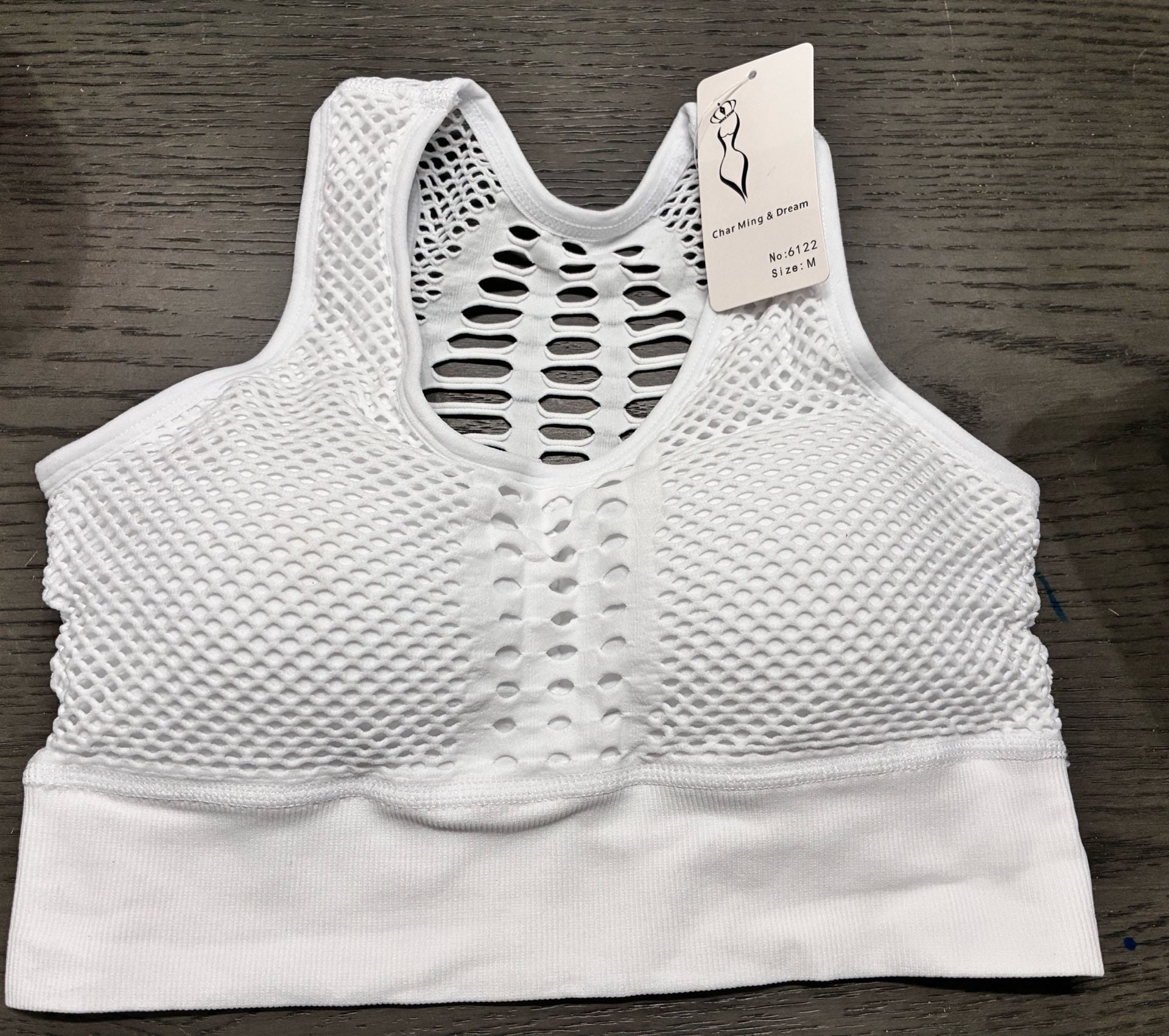 6 Women's Seamless White Mesh Bralette with Removable Pads Medium 9