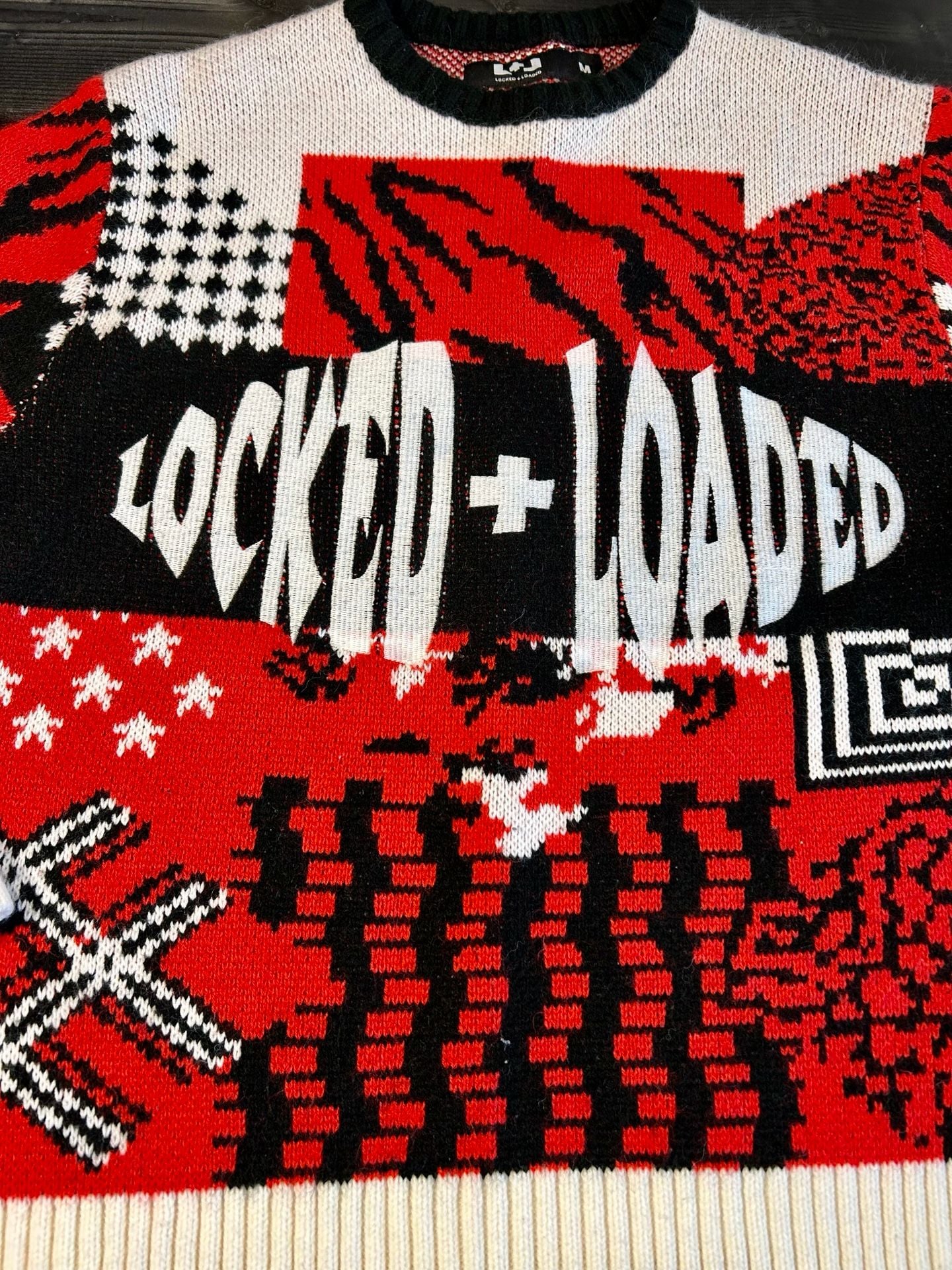 Locked + Loaded Patchwork Graphic Knit Sweater | Men’s Medium | Streetwear 4