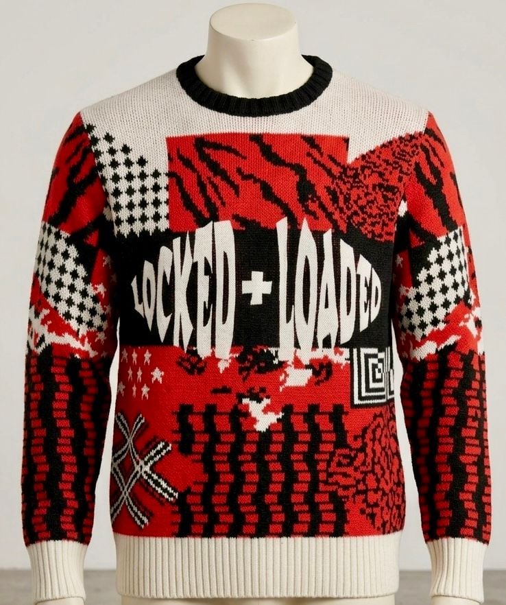 Locked + Loaded Patchwork Graphic Knit Sweater | Men’s Medium | Streetwear 2