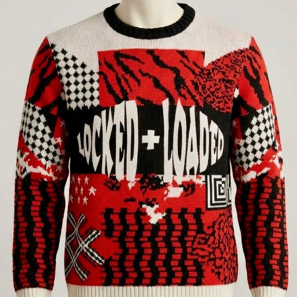 Locked + Loaded Patchwork Graphic Knit Sweater | Men’s Medium | Streetwear
