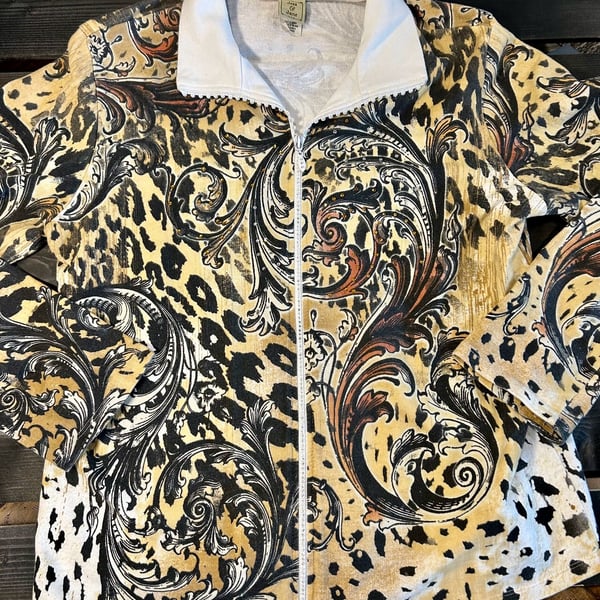 Jess & Jane USA Elegance Style #16-466 Animal Print Full Zip Lightweight Jacket