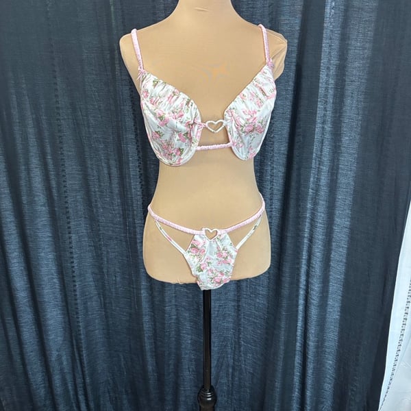 For Love & Lemons Robin Floral Lingerie Set with Heart Hardware