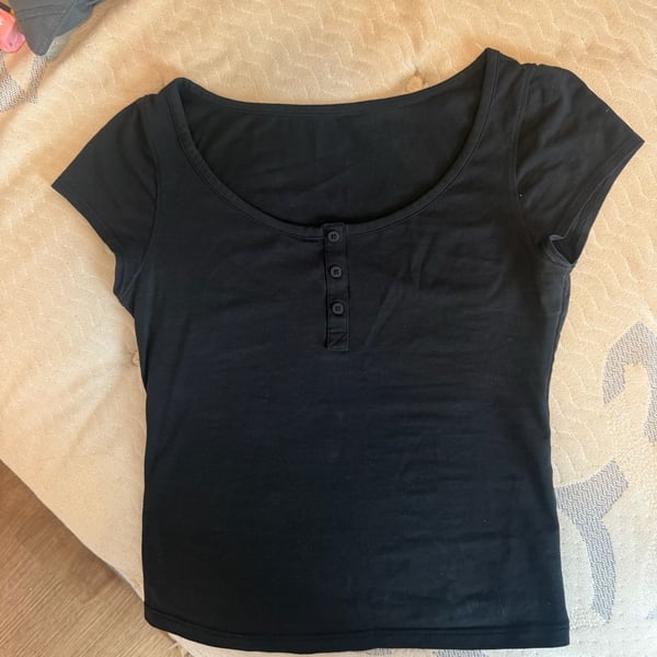Lululemon Black Short Sleeve Henley Scoop Neck Top