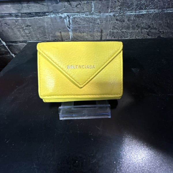 Balenciaga Papier Mini Trifold Wallet in Yellow Leather