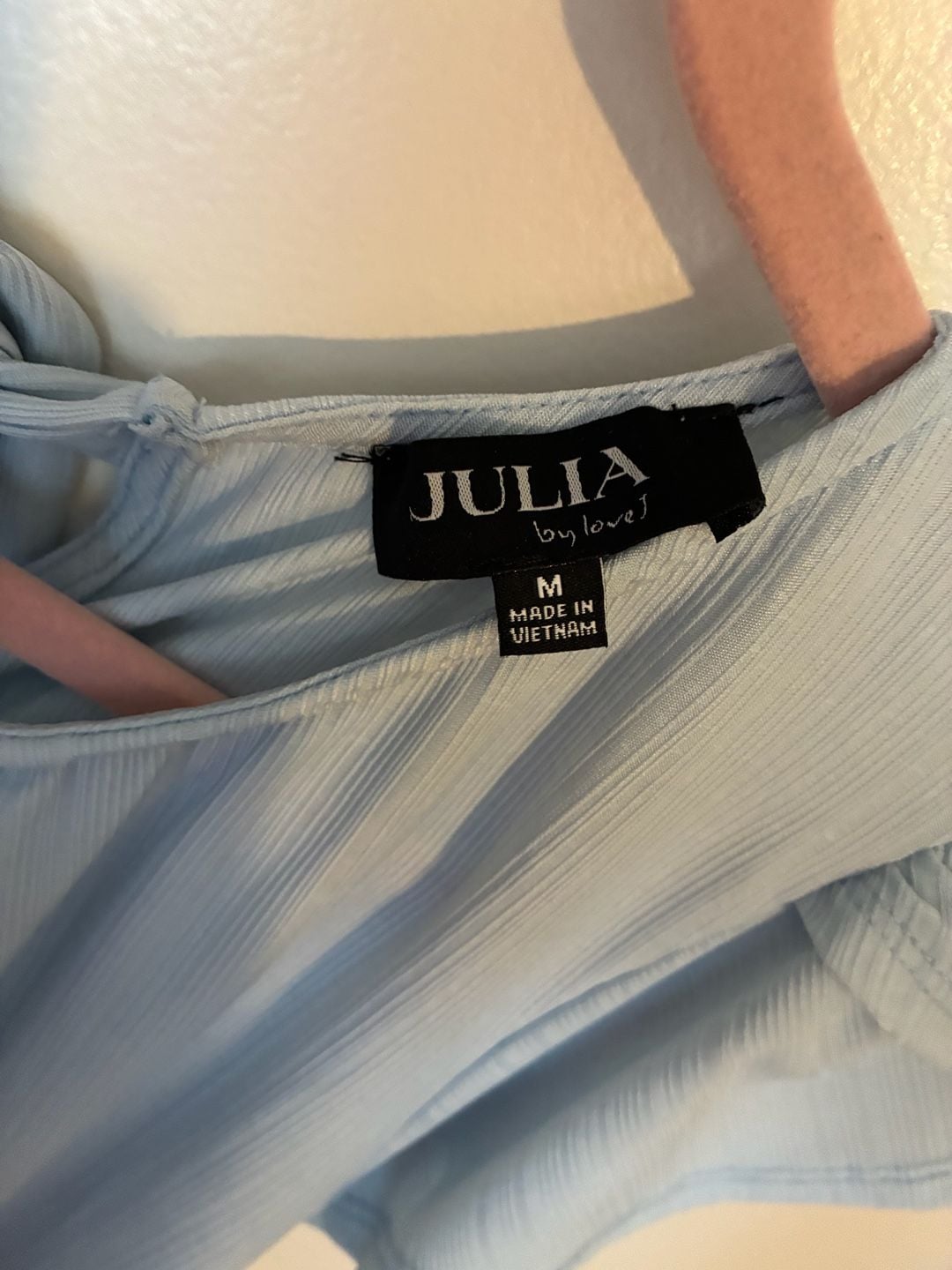 Julia by LoveJ Light Blue Ribbed Flutter Sleeve Tie-Back Blouse 4