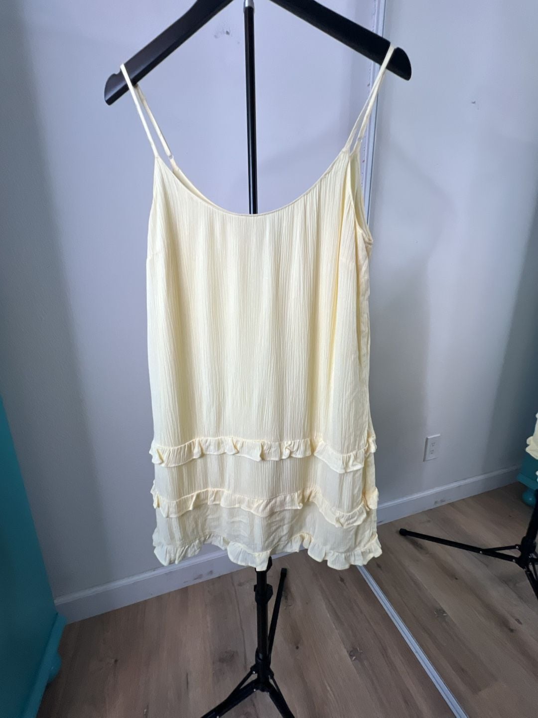Jun & Ivy Light Yellow Spaghetti Strap Tiered Ruffle Mini Sundress 2