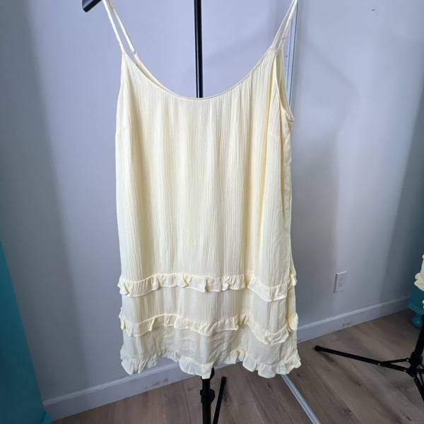 Jun & Ivy Light Yellow Spaghetti Strap Tiered Ruffle Mini Sundress