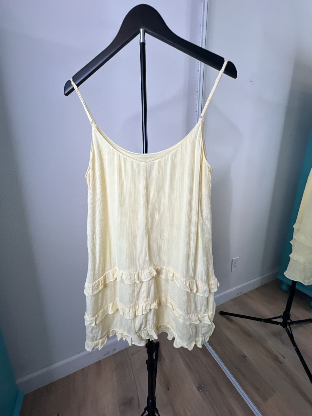 Jun & Ivy Light Yellow Spaghetti Strap Tiered Ruffle Mini Sundress 5