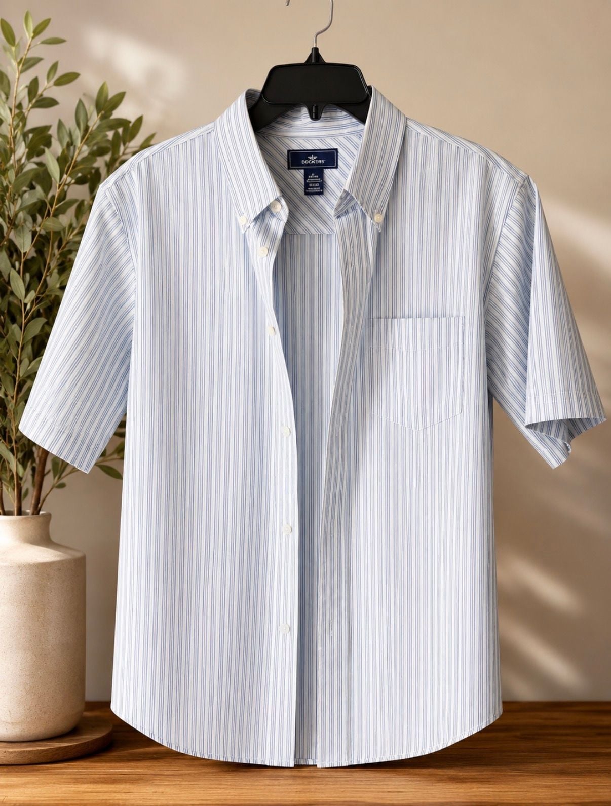 Dockers Men's No Wrinkle Stain Defender Short Sleeve Button Down Striped Shirt 2