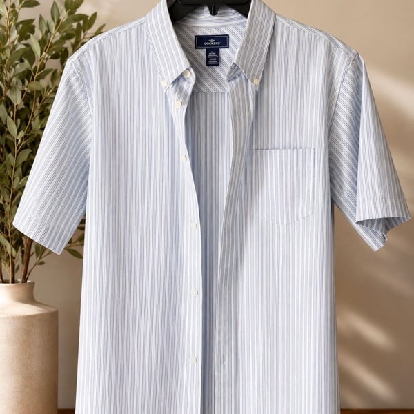 Dockers Men's No Wrinkle Stain Defender Short Sleeve Button Down Striped Shirt