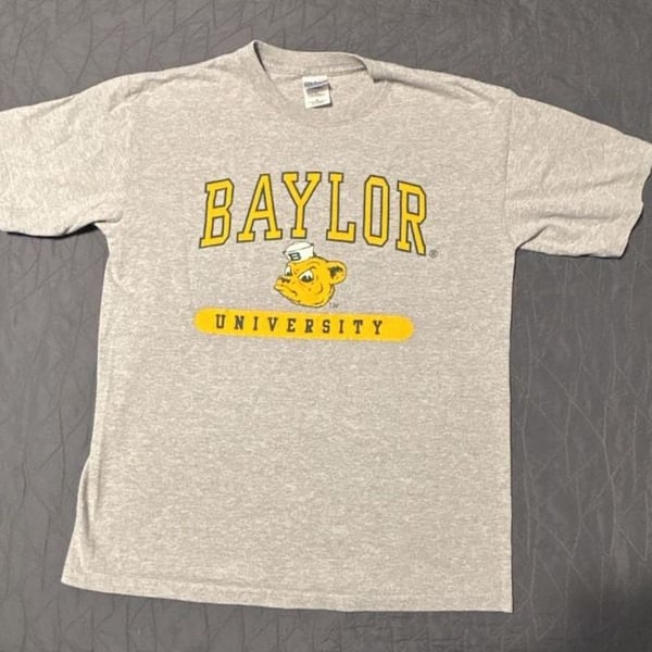 Baylor University Bears Bruiser Bear Logo T-Shirt Gray Mens Medium Gildan