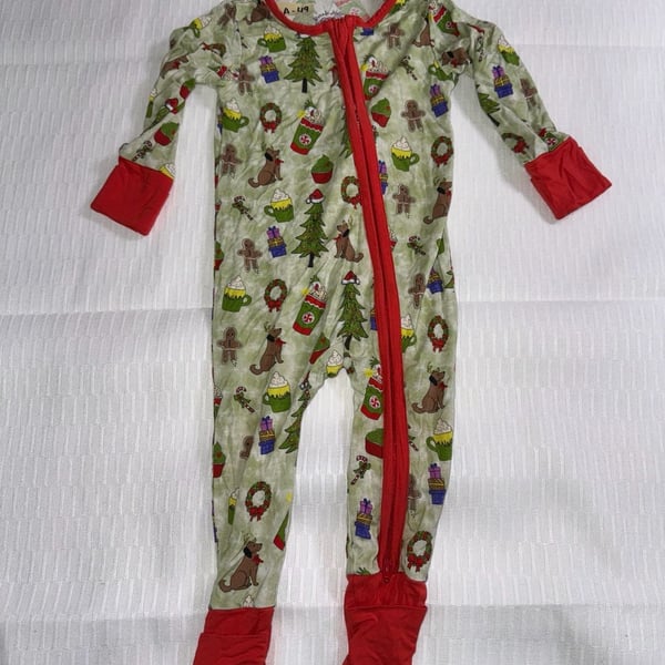 Meraki Hollow Christmas Print Bamboo Baby Zipper Romper