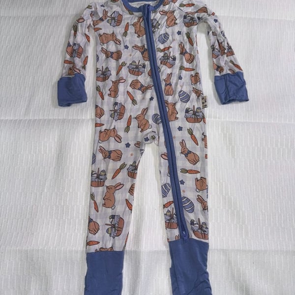 Remi & Friends Easter Bunny and Carrot Print Bamboo Zip Romper
