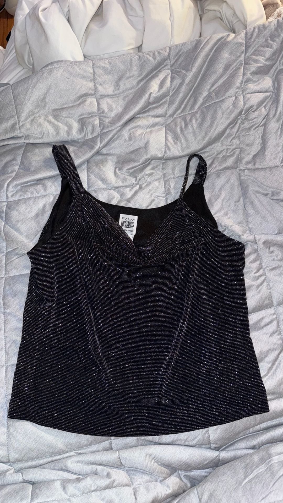 R&M Richards by Karen Kwong Sleeveless Shimmer Metallic Cowl Neck Tank Top 2