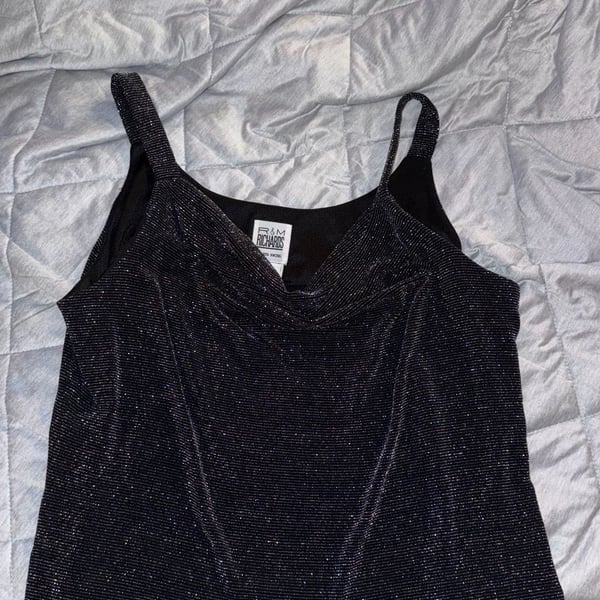 R&M Richards by Karen Kwong Sleeveless Shimmer Metallic Cowl Neck Tank Top