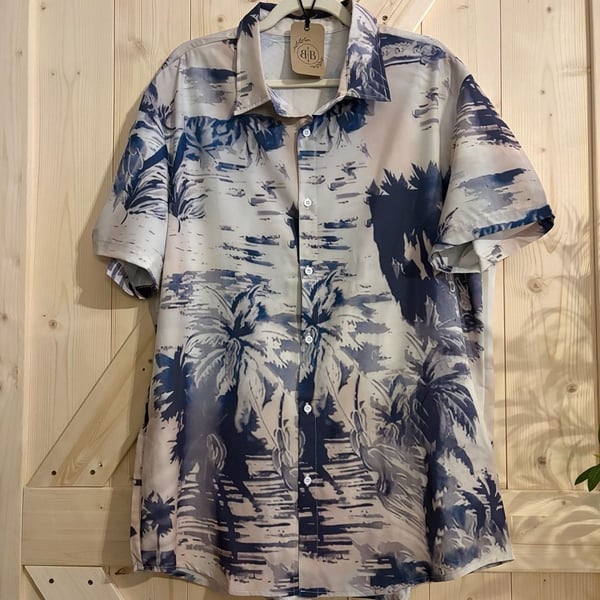 S and L available Tropical Palm Tree Print Short Sleeve Button-Down Shirt