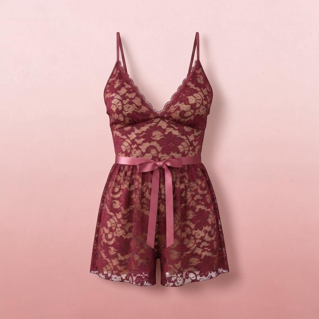 Adore Me Jasmin Lace Romper Lingerie in Wine Red 1