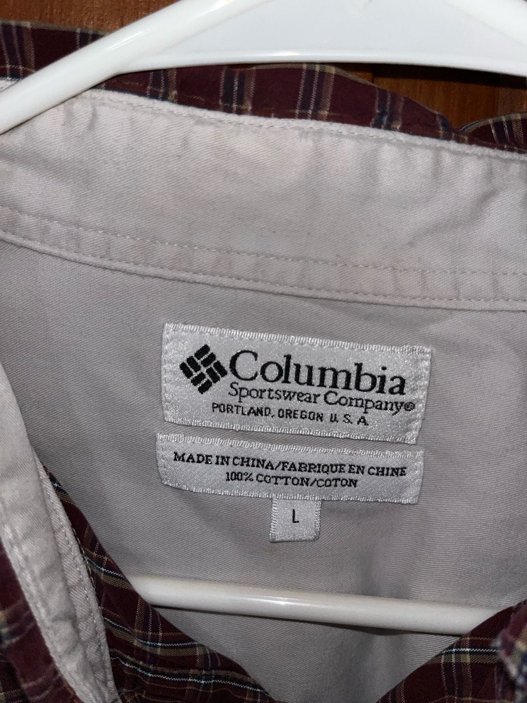 Columbia Sportswear Men's Long Sleeve Button-Down Plaid Shirt, Burgundy and White, Size Large 2