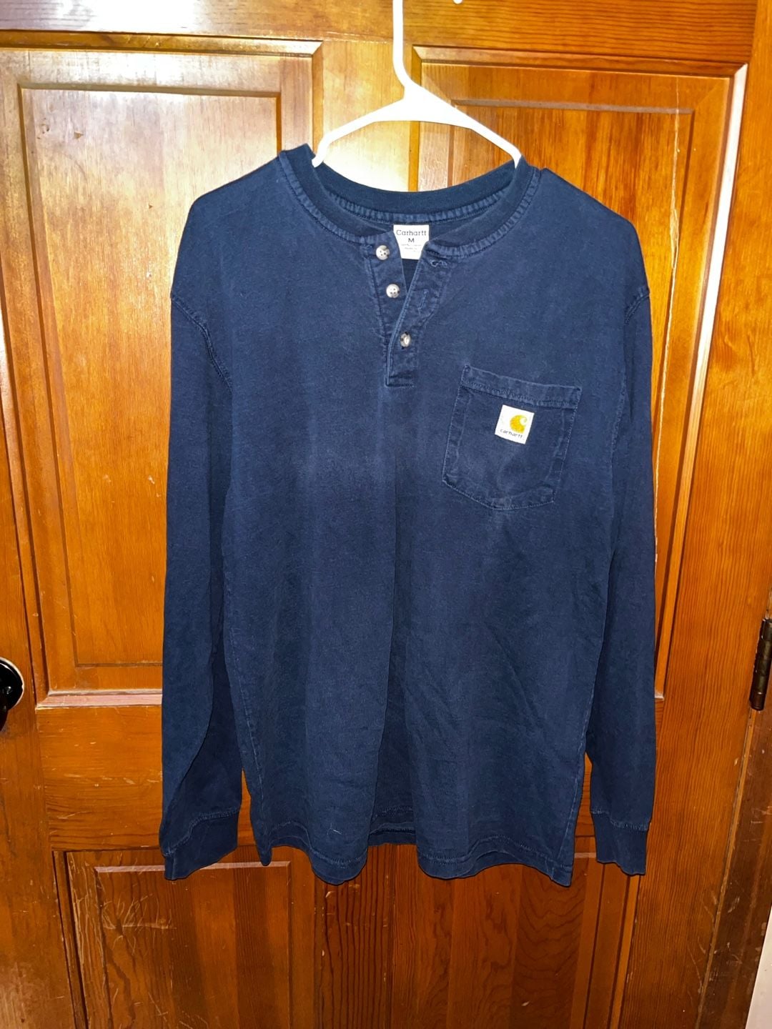 Carhartt Men's Long Sleeve Henley Pocket T-Shirt Navy Blue Size Medium 2