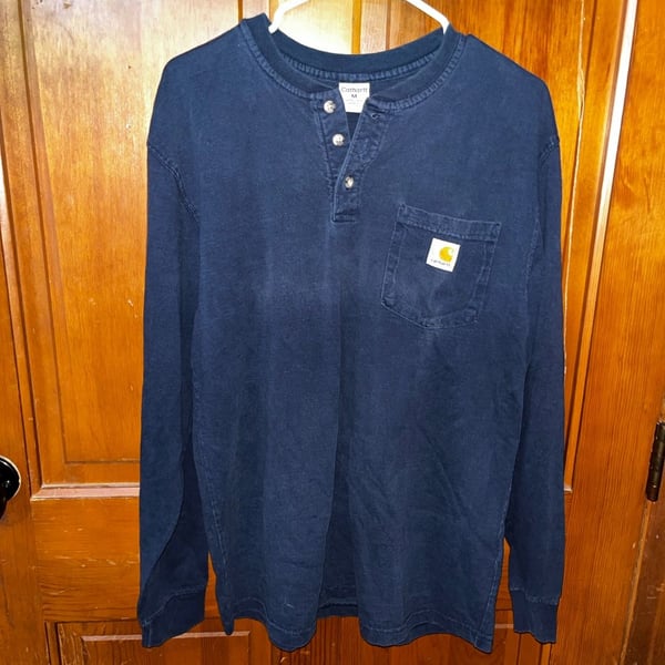 Carhartt Men's Long Sleeve Henley Pocket T-Shirt Navy Blue Size Medium