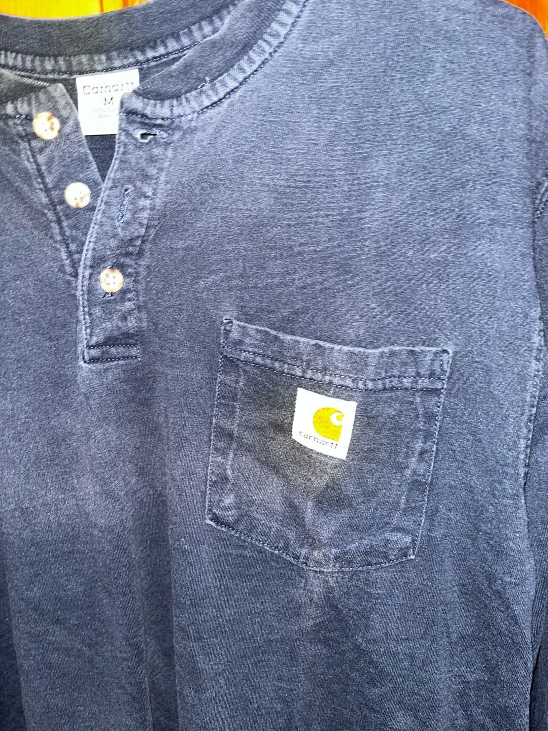 Carhartt Men's Long Sleeve Henley Pocket T-Shirt Navy Blue Size Medium 3