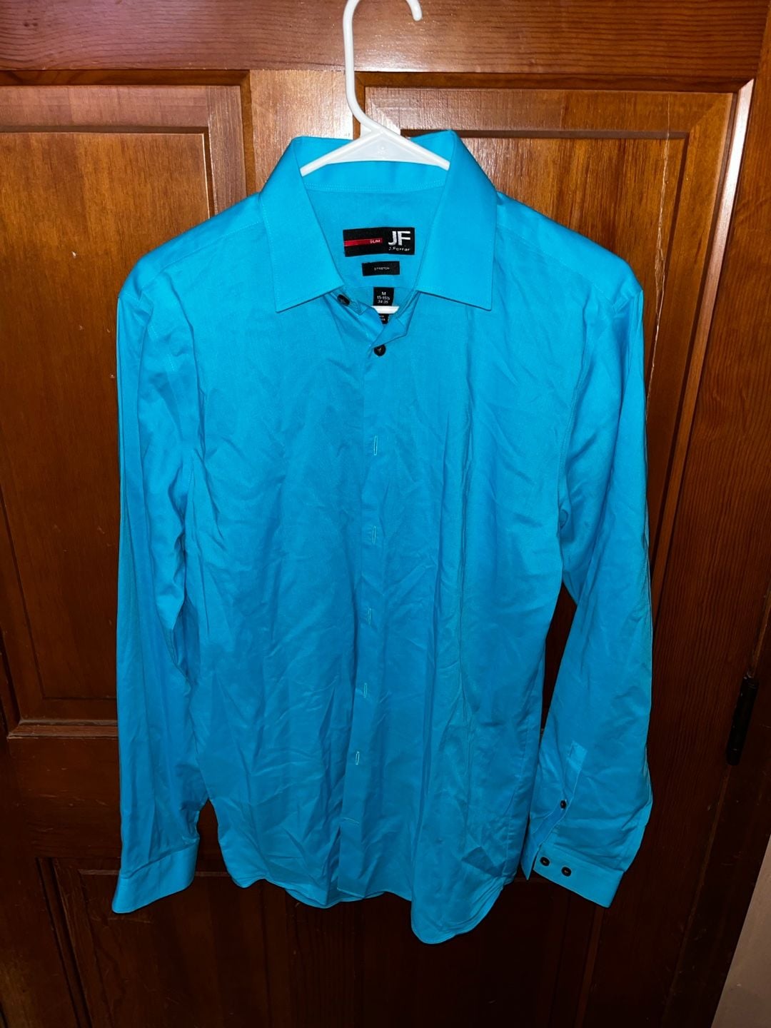 JF J.Ferrar Men's Slim Fit Long Sleeve Stretch Dress Shirt - Bright Blue 1