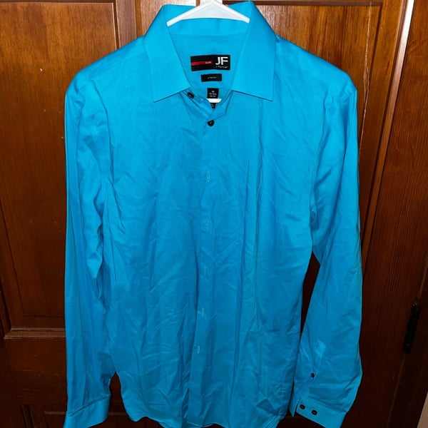 JF J.Ferrar Men's Slim Fit Long Sleeve Stretch Dress Shirt - Bright Blue