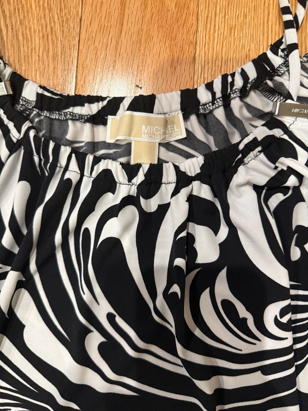Michael Kors Black and White Swirl Print Cold Shoulder Long Sleeve Top 4