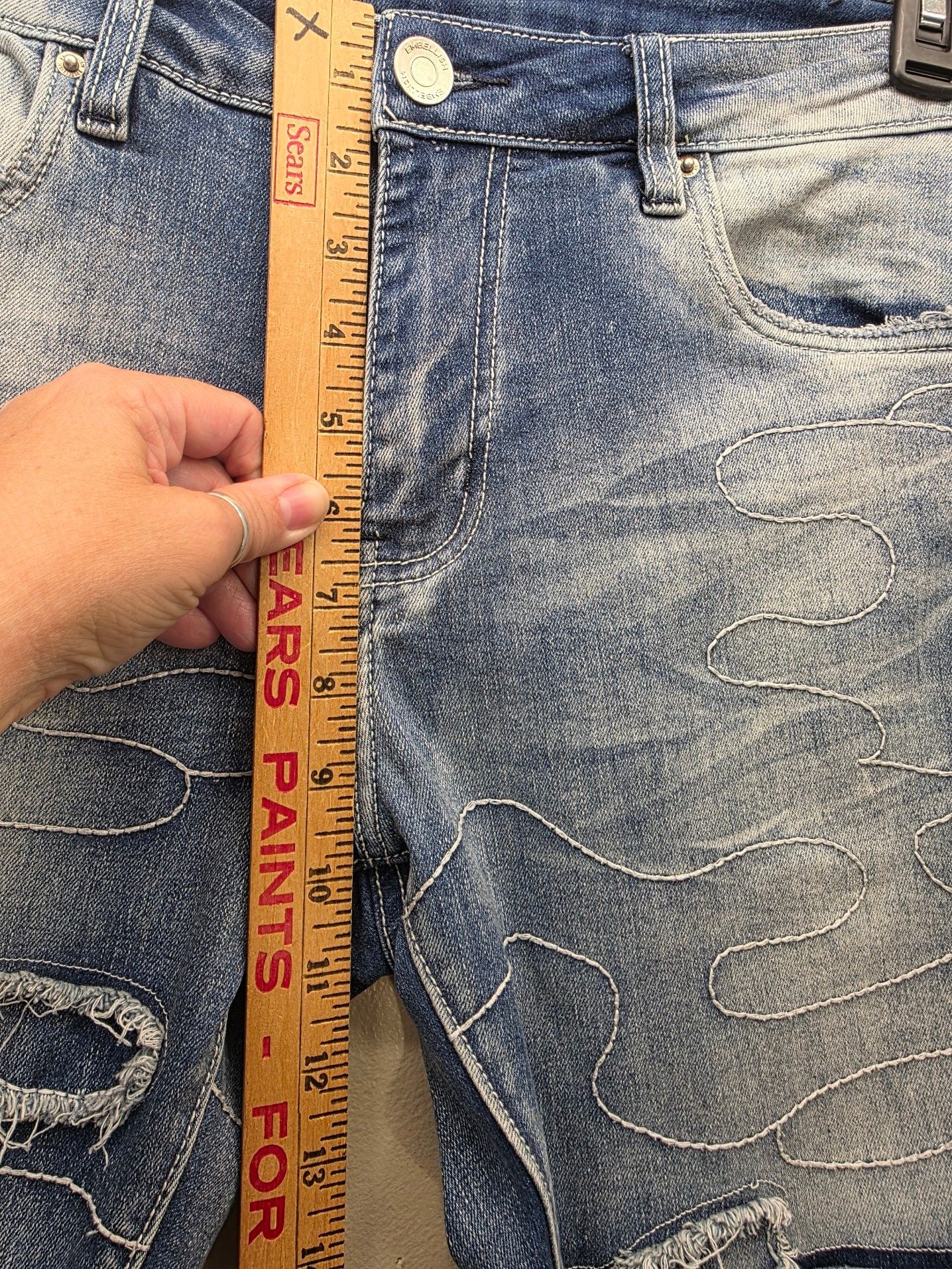 Embellish NYC Men's Distressed Slim Fit Jeans with Stitched Wave Detailing 7