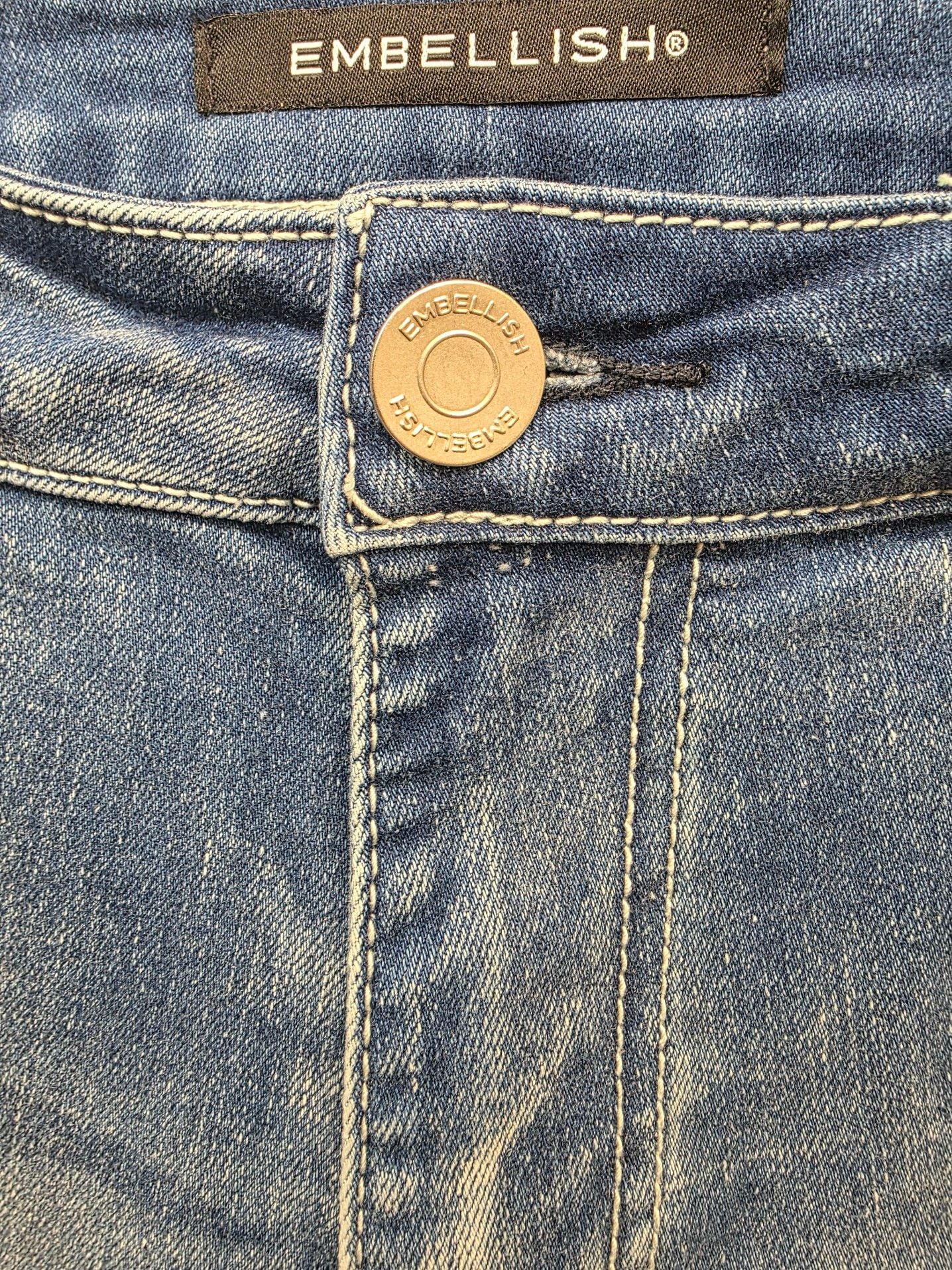 Embellish NYC Men's Distressed Slim Fit Jeans with Stitched Wave Detailing 12