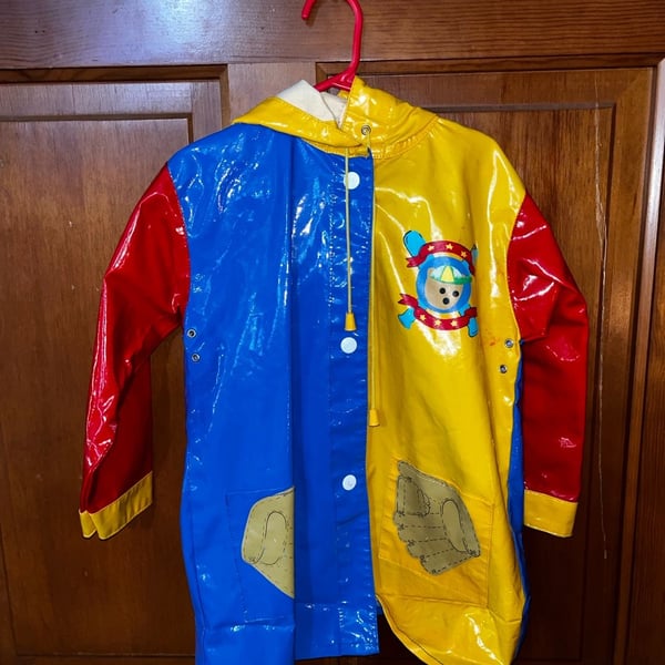 Vintage Kids Baseball Themed Vinyl Raincoat Size 3