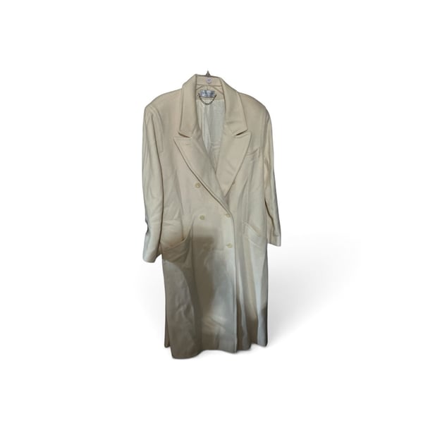 Ashley Scott Vintage Double-Breasted Cream Wool Trench Coat