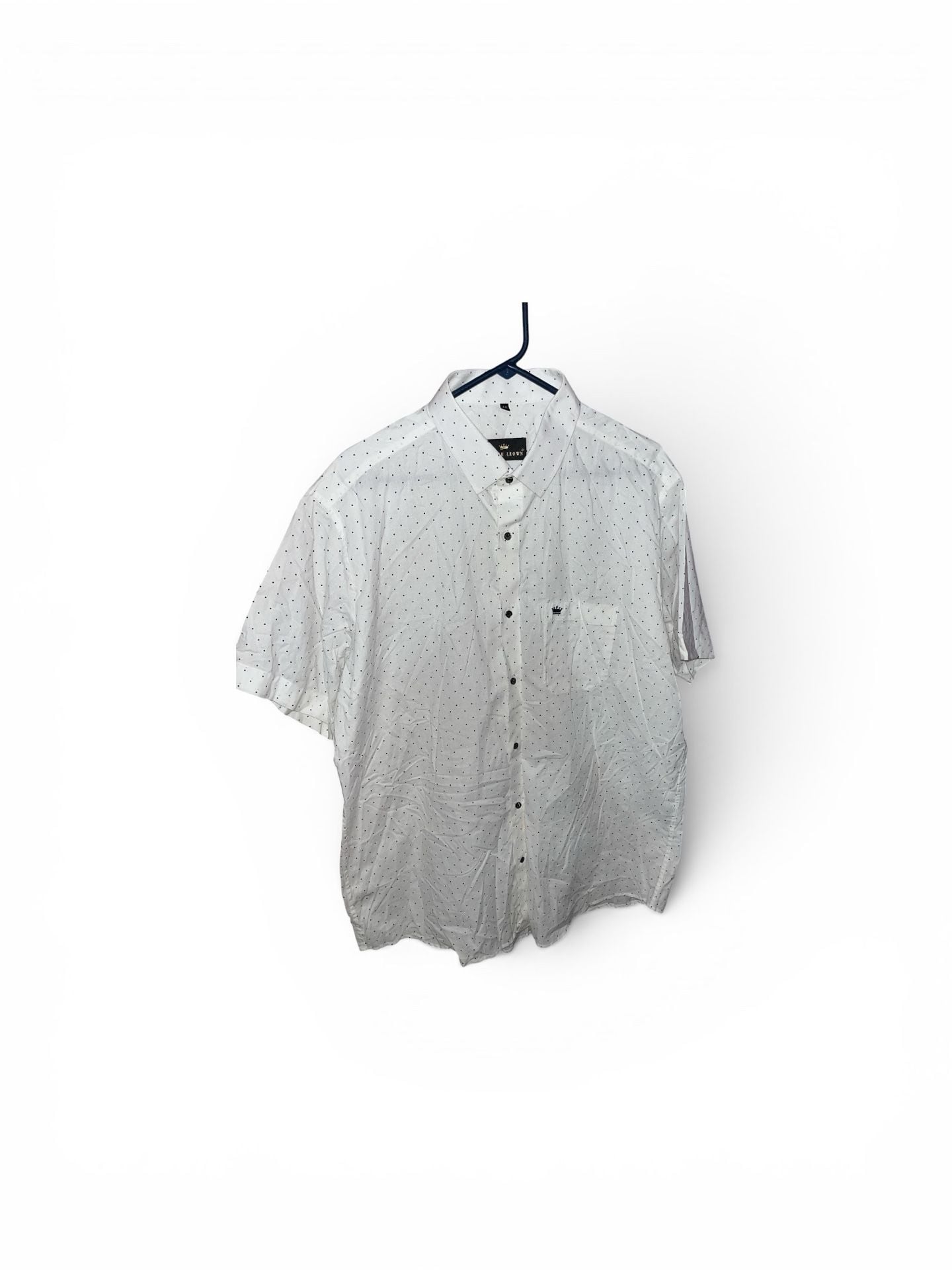 The Crown Men's White Short Sleeve Button-Up Shirt with Black Polka Dot Print 2