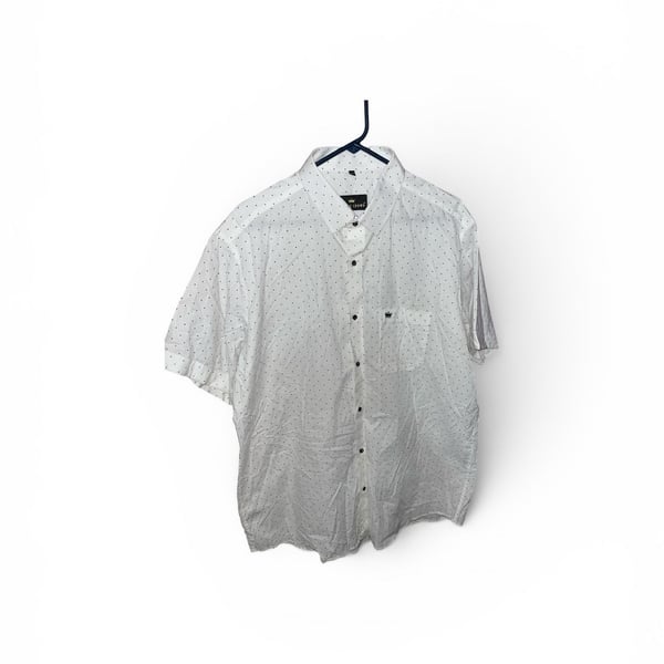 The Crown Men's White Short Sleeve Button-Up Shirt with Black Polka Dot Print